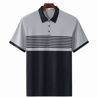 Striped Polo Shirt Men Plus Size 1XL-7XL 110-180kg Short Sleeve T-Shirt Loose Polos Oversized Tops Grey White Big Male Clothing
