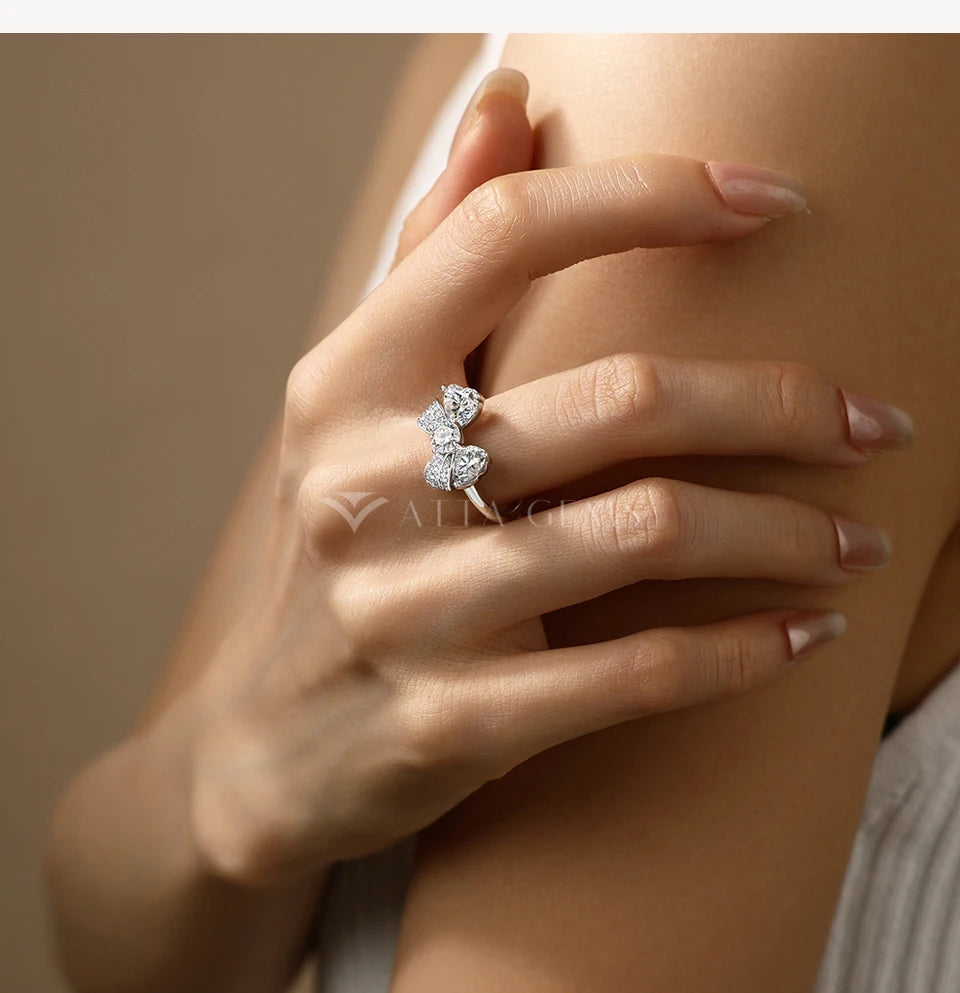 S925 Silver Heart Cut Bow Ring Full Moissanite Rings for Women Elegant Romantic Wedding Engagement Party Jewelry Gifts