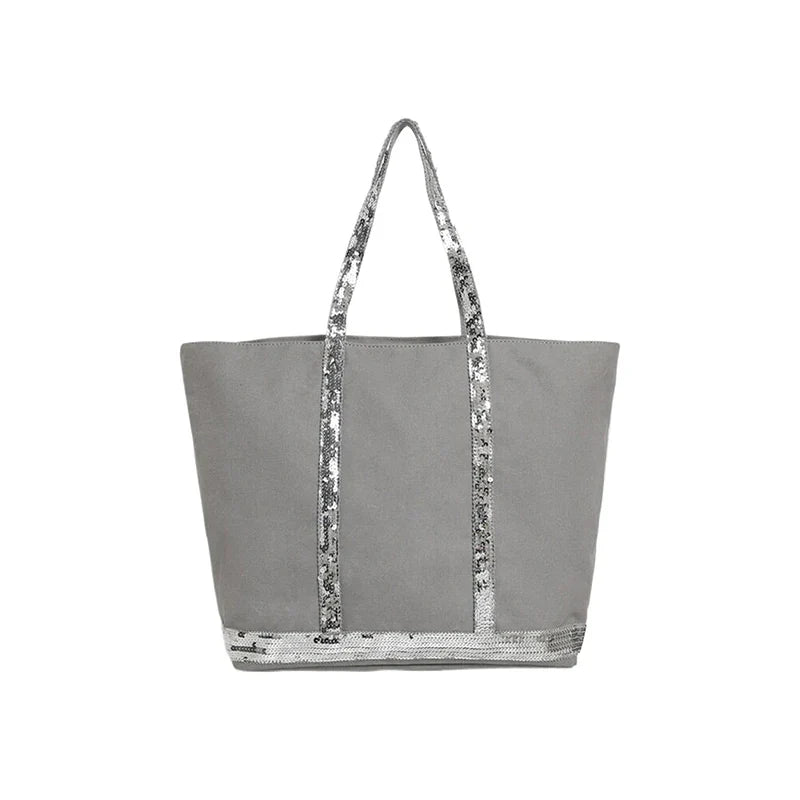 Multi-purpose Canvas Tote Bag with Sequins, Large Capacity for Women's Daily Use