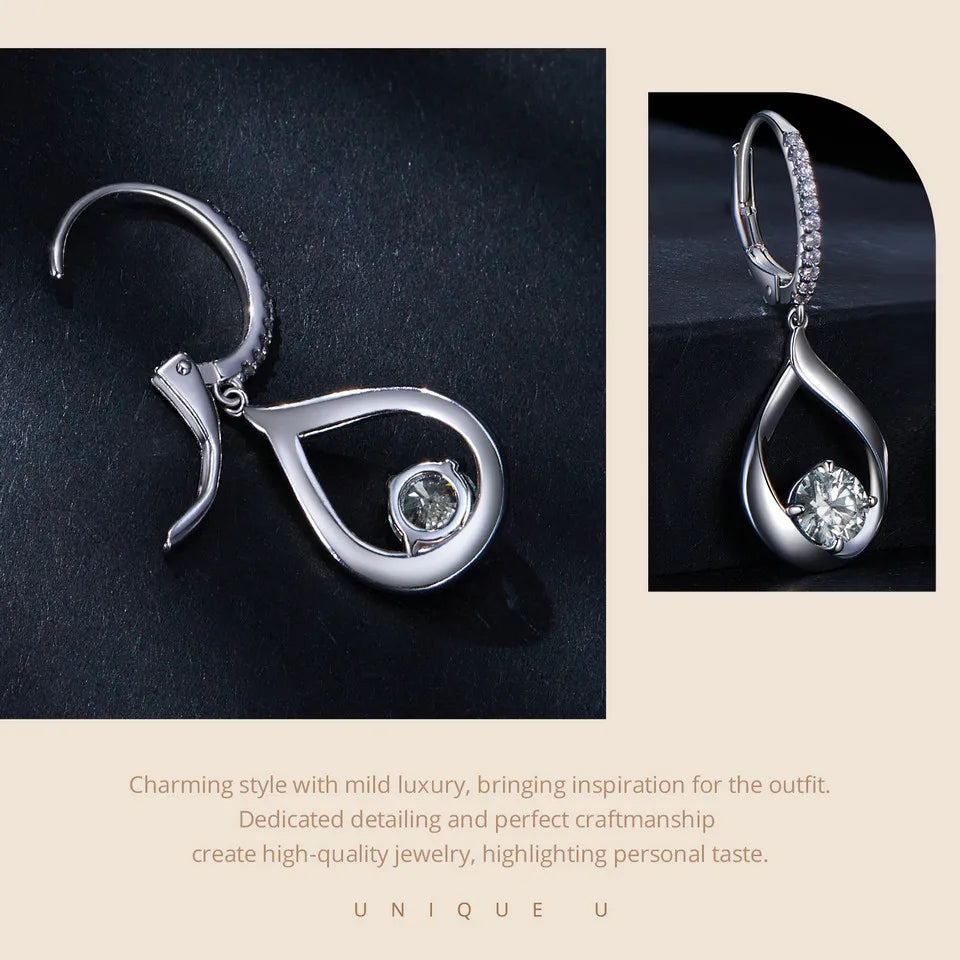 1 CTTW Moissanite Waterdrop Ear Buckles 925 Sterling Silver Hoop Earrings for Women Fine Jewelry Gift