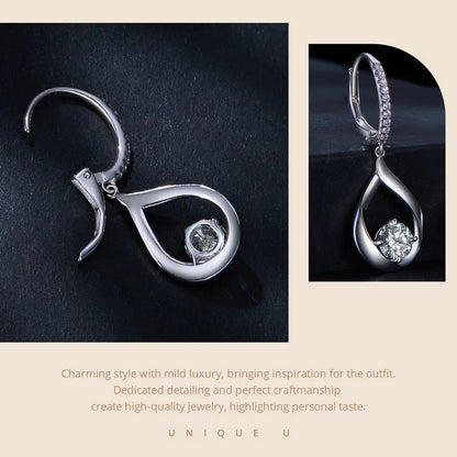 1 CTTW Moissanite Waterdrop Ear Buckles 925 Sterling Silver Hoop Earrings for Women Fine Jewelry Gift