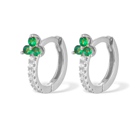 925 Sterling Silver Romantic Color Zircon Three-petal Flower Stud Earrings for Women Fashion Huggies Piercing Jewelry
