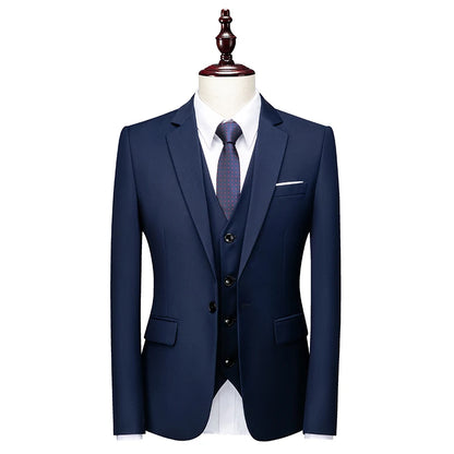 2026 New Suit (Blazer+ Vest + Pants) Men's Gentleman Fashion Slim Work Solid Color Plus Size Fair Dress Wedding Best Man Suit