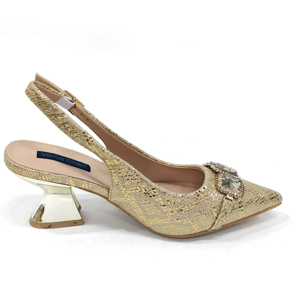 Rhinestone Pointed-Toe High Heels Shoes and Bags Set for Women Wedding and Party Elegant Luxury Fashion in Wine Color
