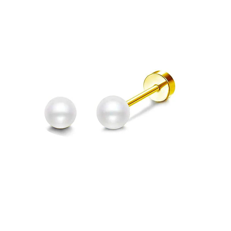 2PCS/Set Stainless Steel Gold Flower Cross Stud Earrings for Women Cute Mini Pearl Earrings Tragus Cartilage Piercing Jewelry