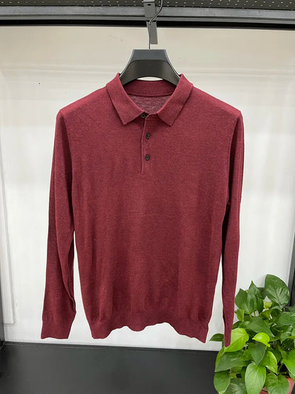 Men's Long Sleeve Fashion Casual Polo, Shirt Collar Pullover Sweater. Business Sweater T-shirt Golf Spring & Autumn Wool