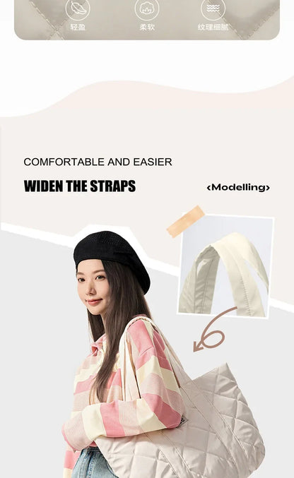 Large Soft Puffer Bag Women Big Size College Students Laptop Book Quilted Tote Bag Lady Down-filled Shopping School Bags
