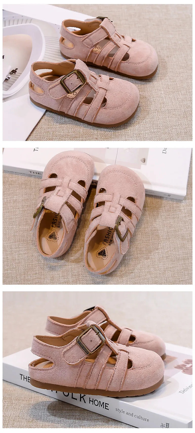 Kids Suede Sandals for Girls Anti-slippery Sole Toddler Roman Shoes with Pastel Colors Princess Beach Garden Shoes Barefoot Ins