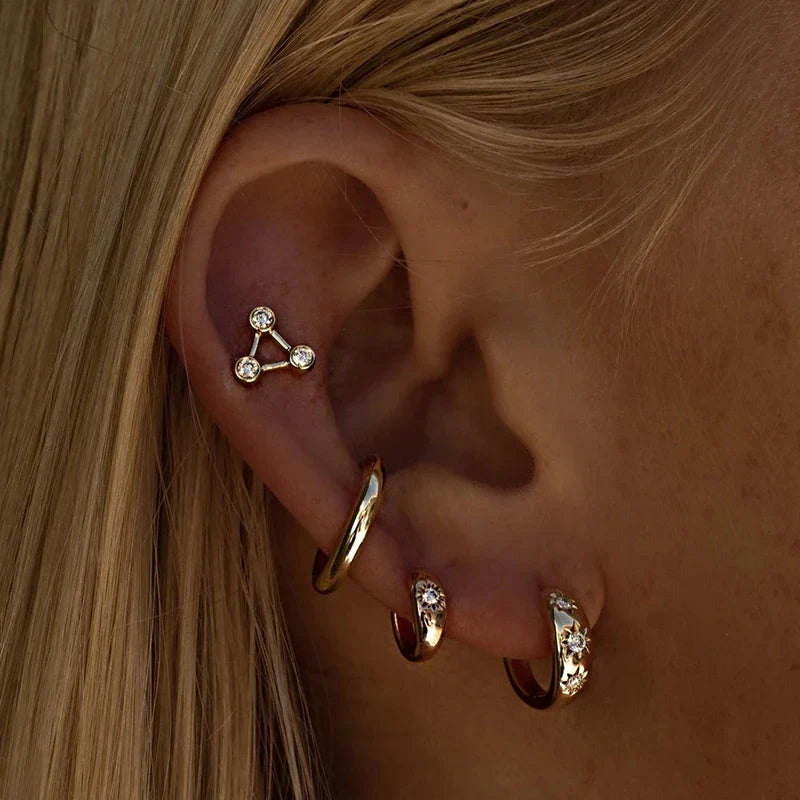 Ins Star Anise 925 Sterling Silver  Earring For Women Hoop Earrings Crystal Fine Jewelry Glossy 18K Gold Mom Gift Trend