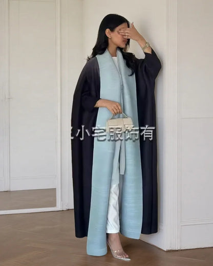 Women's Fold Miyake Pleated Abaya Long Sleeve Print Foldable Collar Robe Cardigan Coat New Winter Fashion Original Design 2026