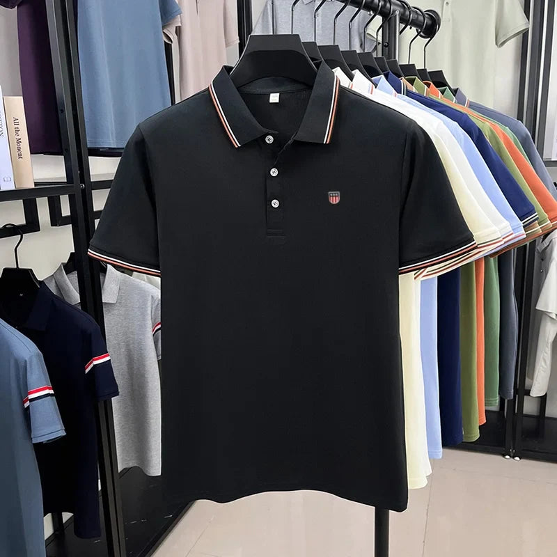 Luxury men's classic brand embroidered best-selling striped polo shirt summer new comfortable best-selling breathable short top