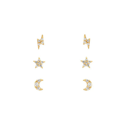 New Design Stainless Steel Cubic Zirconia Chain Stud Earrings For Women Star Moon Cartilage Earring Piercing Jewelry
