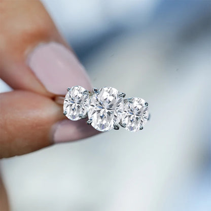Full Oval Cut Mossanite Lab Diamond Ring 925 Sterling Sliver with Gold Plated Rings for Women Party Jewelry Ladies Band