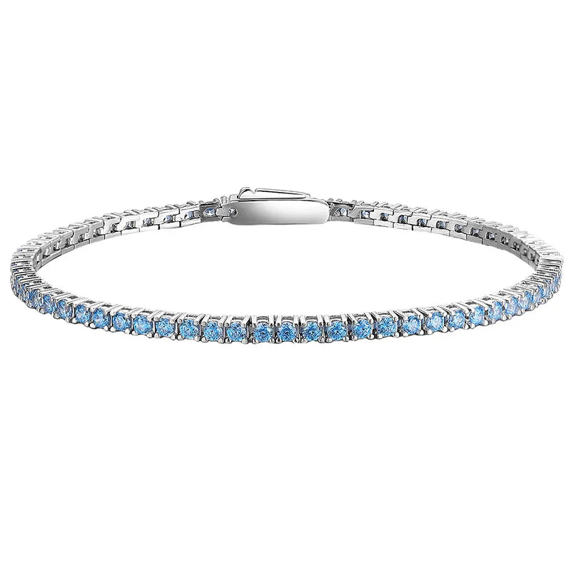 Full 2mm Violet Pink Blue White 5A Zircon Tennis Bracelet for Woman S925 Silver High Carbon All Colored Gemstone Bracelets