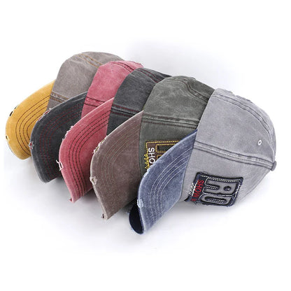 Letters Embroidered Patch Ripped Brushed Washed Distressed Design Style Unisex Cotton Adjustable Baseball Cap