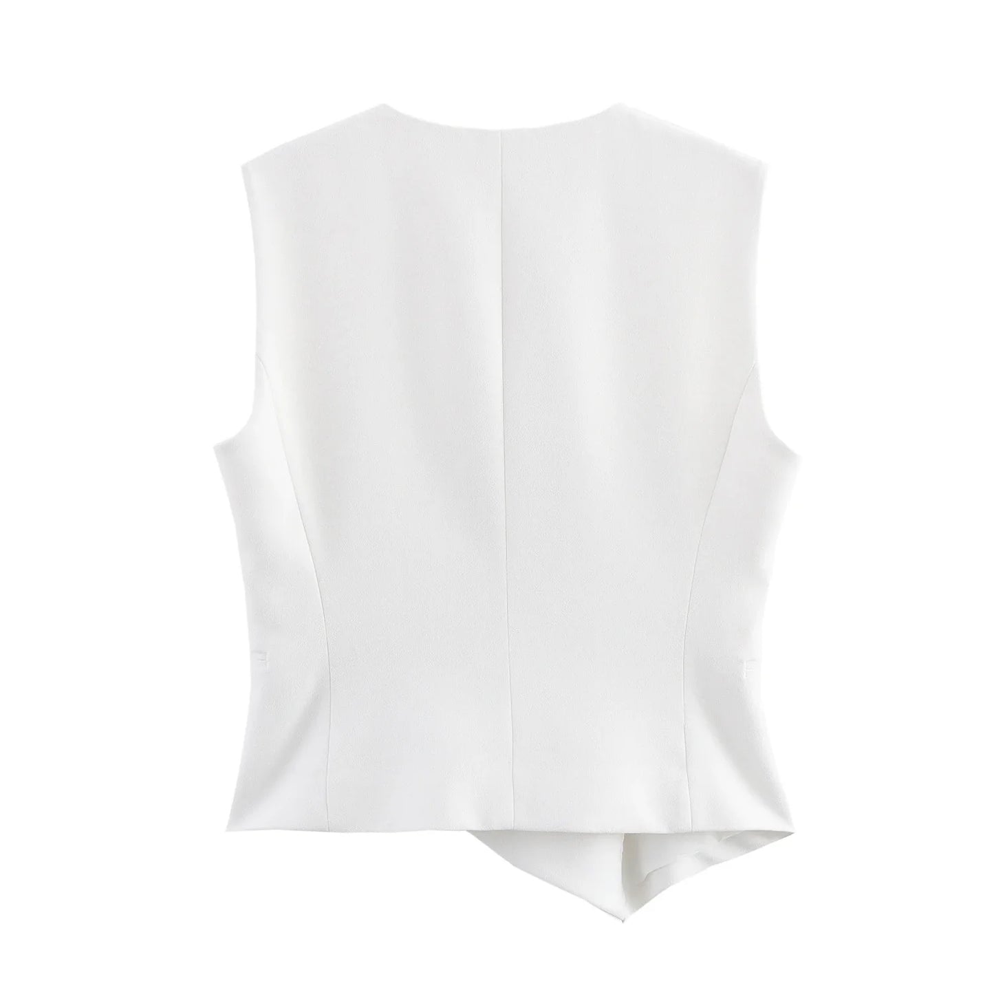 Casual Women Solid Tops Asymmetric V-Neck Single Breasted Pockects Sleeveless Vest Fashion 2025 Autumn Blazer Tops