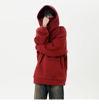 Autumn New High Neck Sweatshirt Men Pile Up Collar Hoodie Harajuku College Style Ninja Sweatshirt Casual Sports Loose Couple Top
