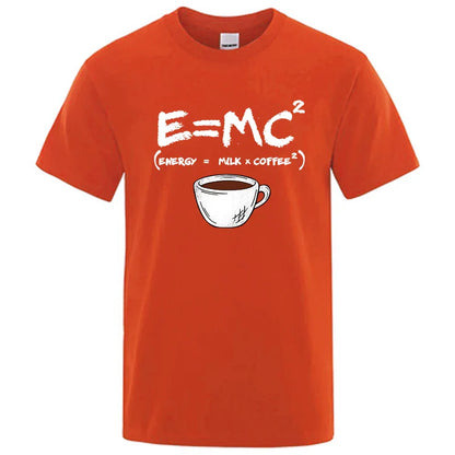 Summer Men's T-shirt 100% Cotton Casual Funny Energy=Milk+Coffee Print Men Cool Loose O-neck Tops For Men Short Sleeve Male Tees