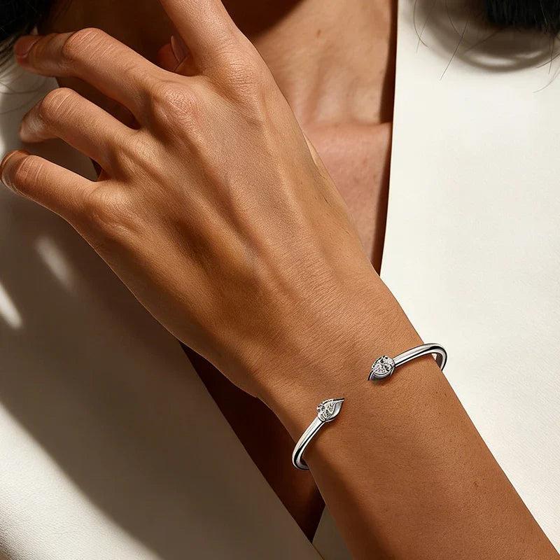 2-Stone 0.8ct Pear Cut Moissanite Cuff Bangle 925 Silver Open Hand Chain Bracelet Adjustable Diamond Jewelry For Women Gift