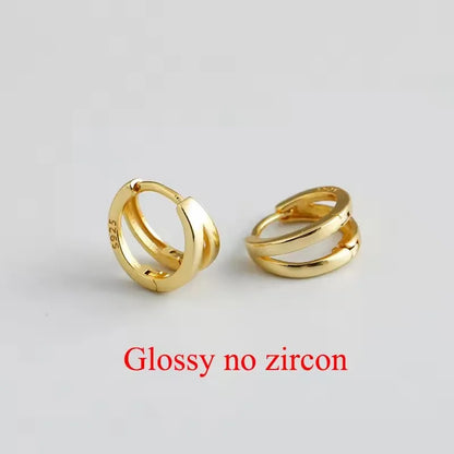 925 Sterling Silver Fashion Luxury Shiny Double Layer Zircon Huggies Hoop Earrings for Women Plated 18k Gold Fine Jewelry