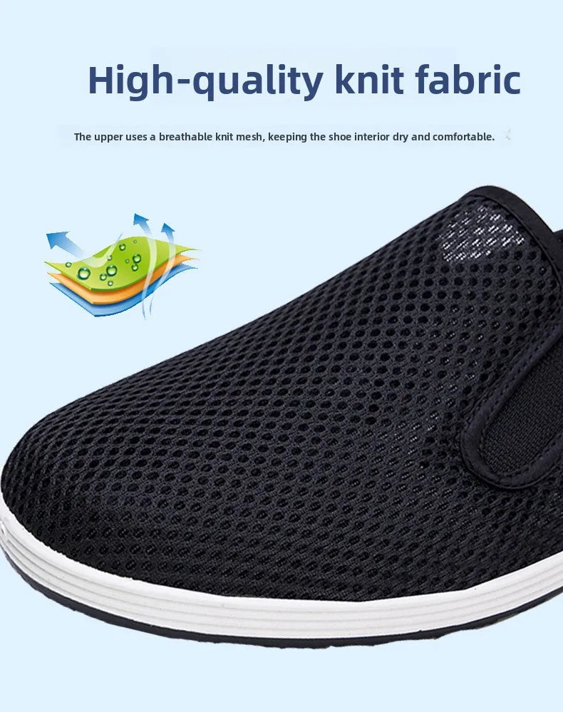 Men's Summer Soft Bottom Driving Shoes Breathable Mesh Slip-On Shoes Wear-Resistant Casual Old Beijing Style Rubber Sole