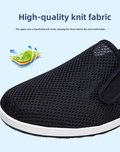 Men's Summer Soft Bottom Driving Shoes Breathable Mesh Slip-On Shoes Wear-Resistant Casual Old Beijing Style Rubber Sole