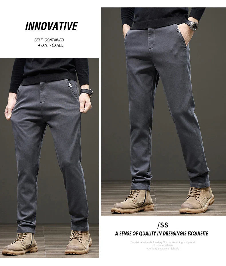 Business Straight Men's Pants Fashion Comfortable Brand Lyocell Soft Trousers Classic Simple Regular Solid Color Slim Pants