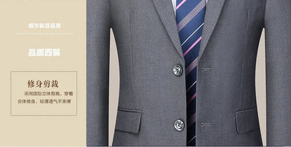 Men's 2024 Slim-fit Two-button Business Suit Professional Work Formal Two-piece Set Trousers Included S-6XL