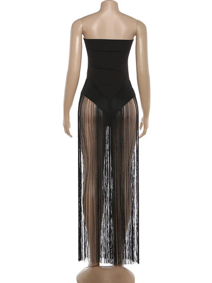 Valentine's Day Bodysuit Women Strapless Patchwork Tassel Sexy Beach Vacation Clubwear Midnight Party Tight Body Tops