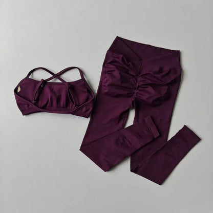 Peach Buttock Fitness Suit 2PCS High Waitsed Leggings Set Tight Yoga Sportswear Quick-drying Seamless Set Pilates Bra Women Sets