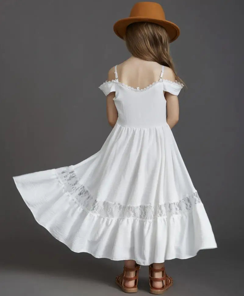 New Summer Strap Ruffle Girls Solid Color Slip Floor Long Dress Baby Kids Evening Party Dress Cloting for 4 6 7 8 10 12 Year