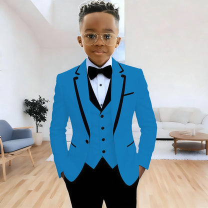 Fashion Formal Wear Suits For Boy (Jacket+Pants+Vest) Notched Lapel 3 Pieces Kids Flower Boys Wedding Party Dress Blazer Sets