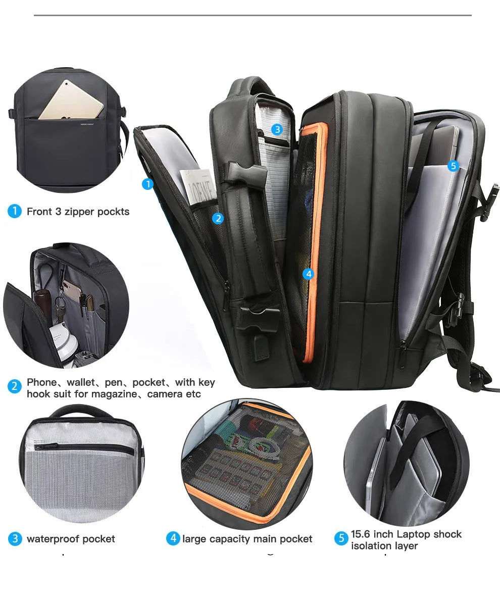 Business Backpack for Men Waterproof Anti-Theft 15.6” Laptop Backpack Casual Large Capacity Expandable Travel Bag Short Trip