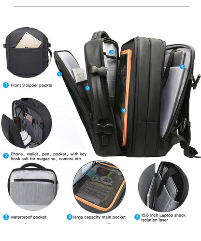 Business Backpack for Men Waterproof Anti-Theft 15.6” Laptop Backpack Casual Large Capacity Expandable Travel Bag Short Trip
