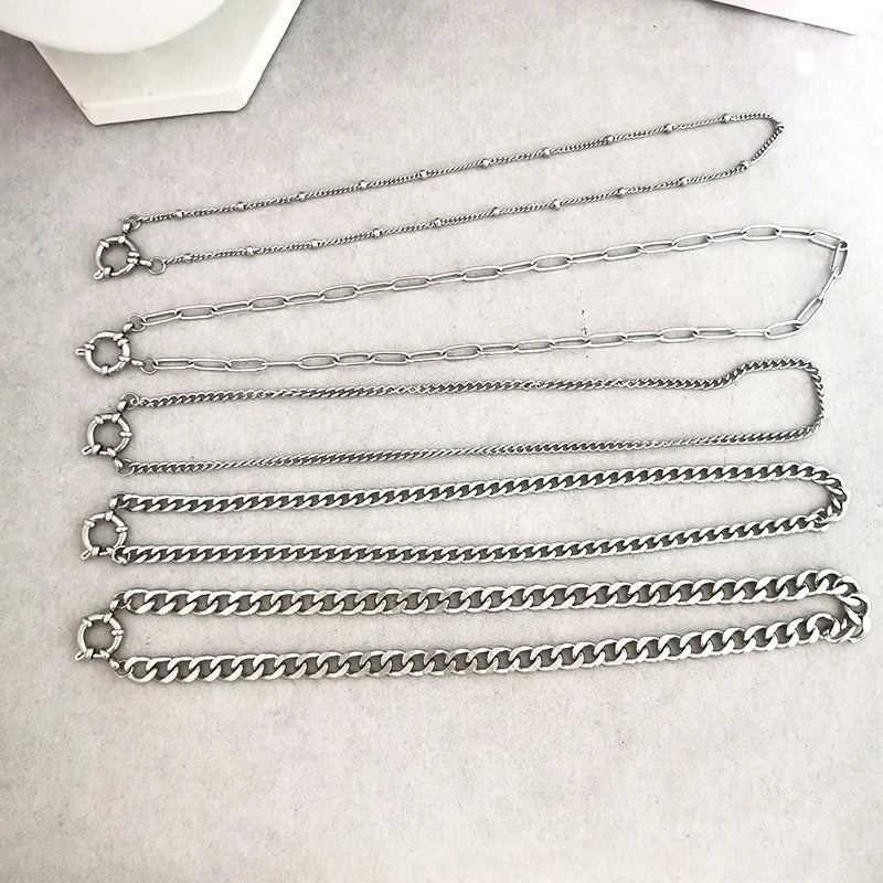 Spring Sailor Clasp Necklace Women Men Choker Stainless Steel Geometric Paperclip Link Chain Rolo PVD Gold Color Wholesale