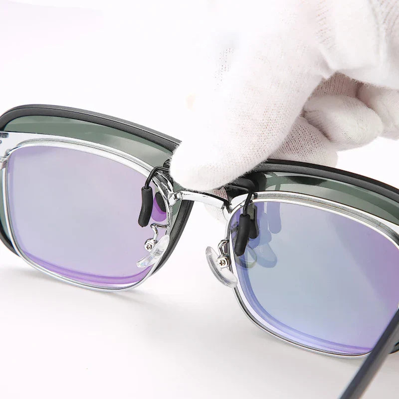 Clip Polarized Sunglasses Square Men Clip On Glasses Flip-up Frames Sunglasses Covers Blue Night Vision Color Lens 2025
