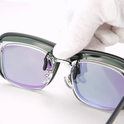 Clip Polarized Sunglasses Square Men Clip On Glasses Flip-up Frames Sunglasses Covers Blue Night Vision Color Lens 2025