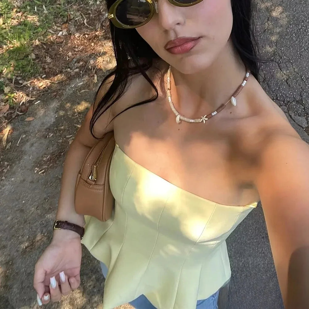 Sexy Butter Yellow Cami Ruffles Tube Top Women Fashion 2025 Summer Strapless Y2K Girl Streetwear Tops Holiday Party Tops