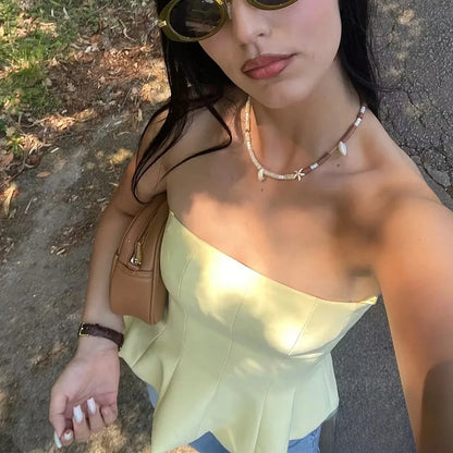 Sexy Butter Yellow Cami Ruffles Tube Top Women Fashion 2025 Summer Strapless Y2K Girl Streetwear Tops Holiday Party Tops