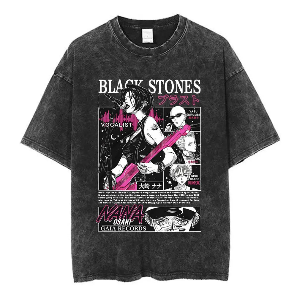 Nana Osaki Japanese Anime Vintage Washed T-shirt Men's Women Clothing Harajuku Short Sleeve T-shirts 100% Cotton Casual T Shirts