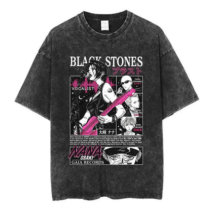 Nana Osaki Japanese Anime Vintage Washed T-shirt Men's Women Clothing Harajuku Short Sleeve T-shirts 100% Cotton Casual T Shirts