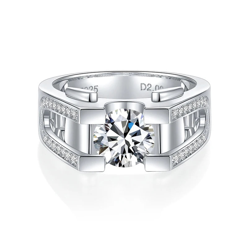 1ct 2ct Moissanite Ring For Men 925 Sterling Silver with White Gold Plated Wedding Band Man Rings Luxury Fine Jewelry
