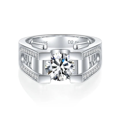 1ct 2ct Moissanite Ring For Men 925 Sterling Silver with White Gold Plated Wedding Band Man Rings Luxury Fine Jewelry