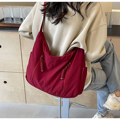 Summer Women Solid Color Shoulder Bag Fashion Lightweight Versatile Travel Crossbody Bag Commuter Nylon Large Capacity Hobo Bag