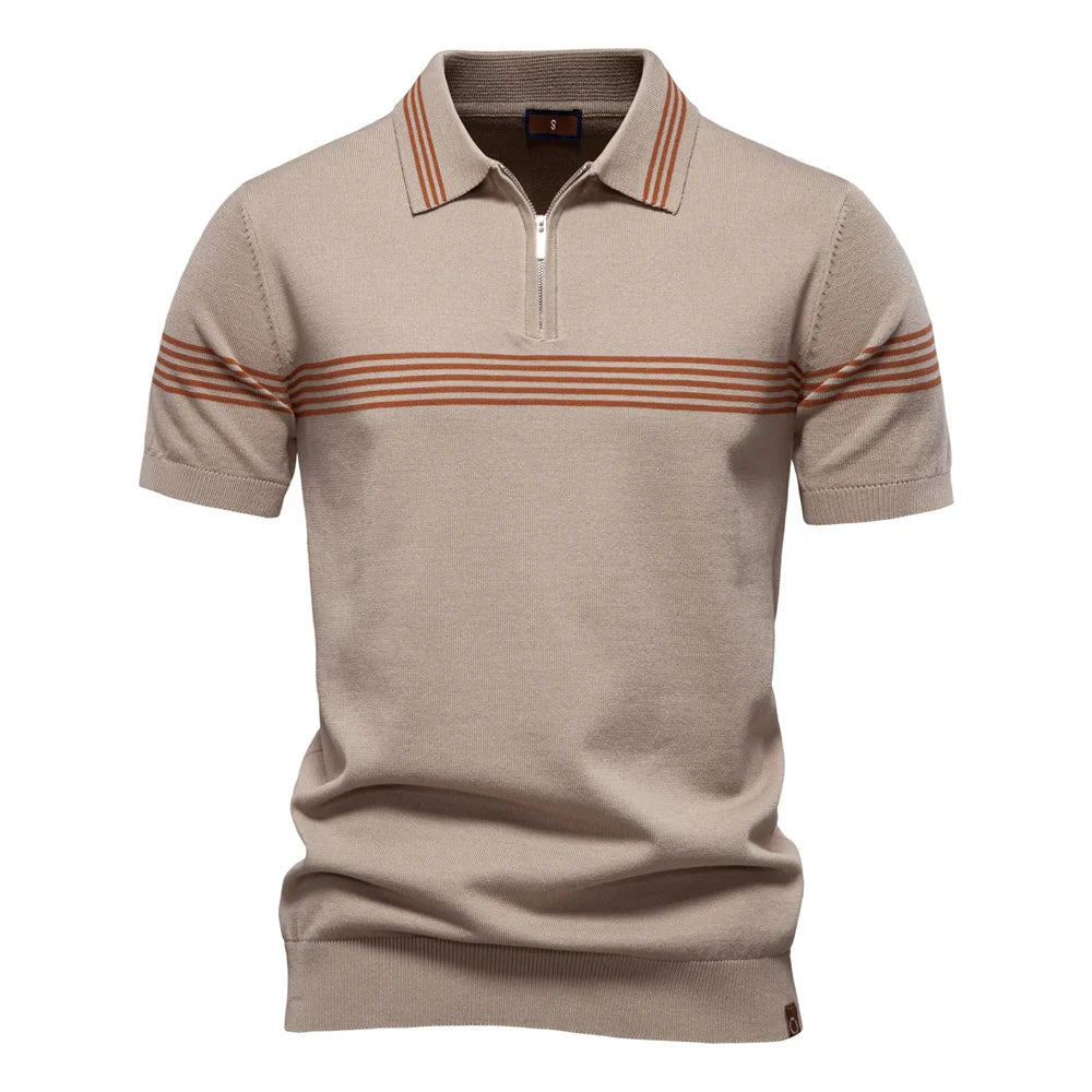 ‌2025 Men's Slim Fit Solid & Striped Business Casual Polo Shirts Breathable Short Sleeve Comfort Top for Office Social Summer