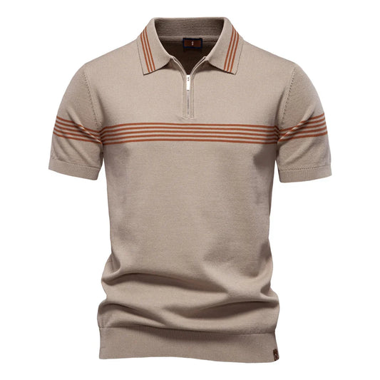 ‌2025 Men's Slim Fit Solid & Striped Business Casual Polo Shirts Breathable Short Sleeve Comfort Top for Office Social Summer