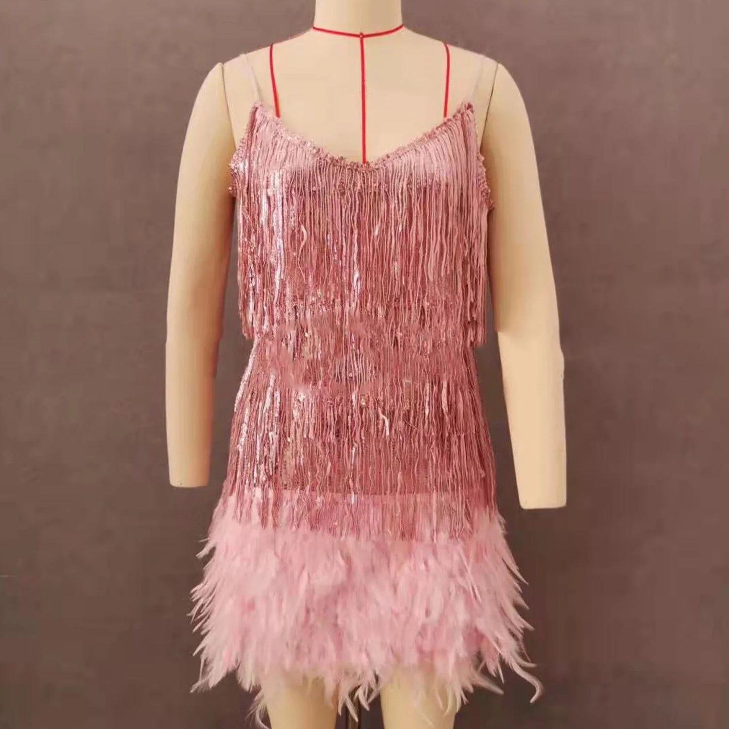 Elegant Dress Stretchy Tassel Sequins Decor Sexy Bodycon Mini Dress Pure Colors Above Knee Summer Dress Club Wear