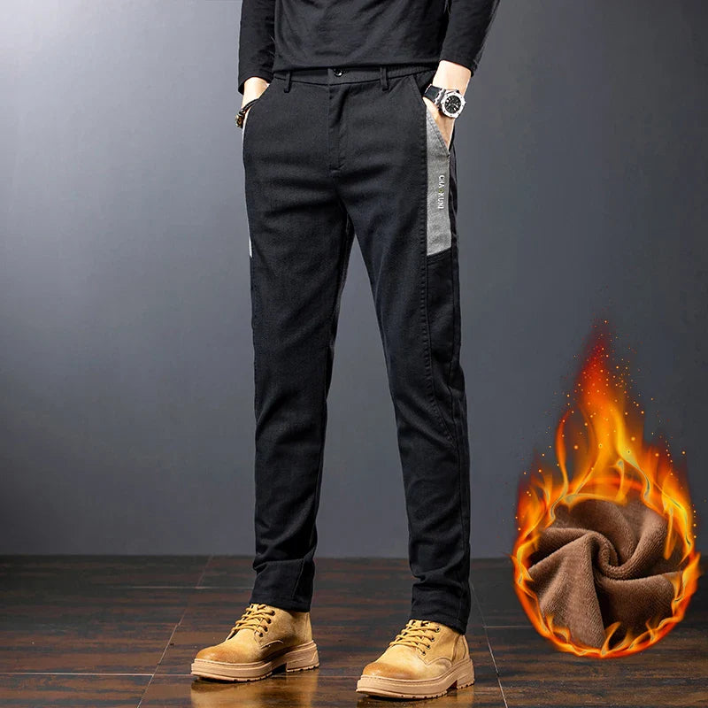 Winter Mens Fashion Fleece Warm Casual Pants Slim Straight Leg Korean Thermal Trousers Business Thicken Velvet Brand Streetpants