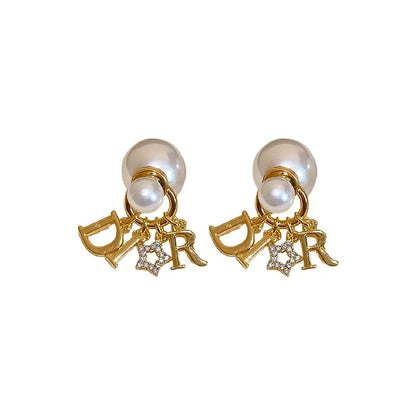 Retro Luxury Tassel Letter Pearl Earrings Women's Fashion Versatile Elegant High-End Feelings Front And Back Stud Earrings