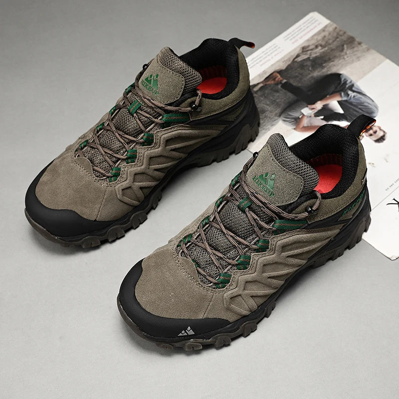 High Quality Leather Hiking Shoes Durable Outdoor Sport Men Trekking Leather Shoes Lace-Up Climbing Hunting Sneakers